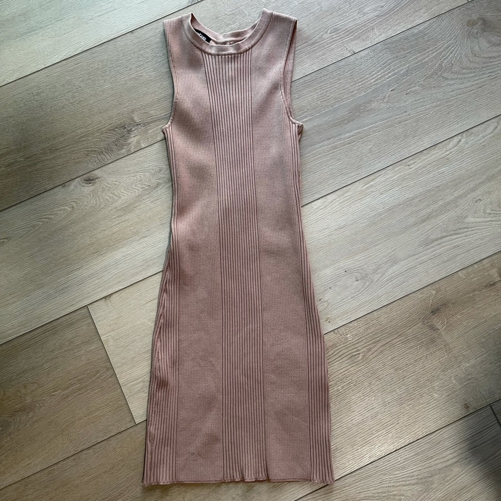 Tan bebe Body Con Dress with Tie-up Back